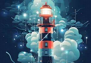 Image of a lighthouse with a dreamy, abstract background.