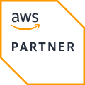 Gold and black logo that reads "AWS Partner"