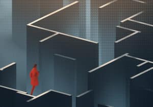 A person standing at the head of a maze