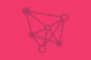 An abstract 3-D image of connected dots on a pink background